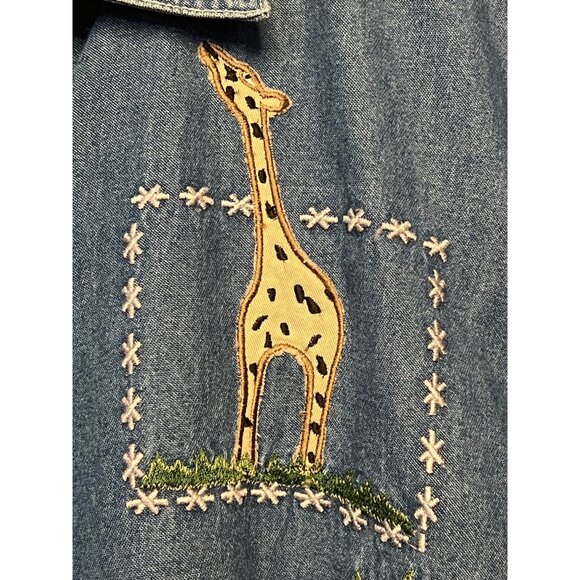 Vintage Cabin Creek Jean Shirt Size 1X Safari Animal Embroidery & Button-Front - Picture 10 of 16